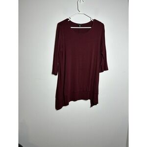Eileen Fisher Tunic Handkerchief Hem Sz M‎ Claret Red Viscose Jersey minimalist